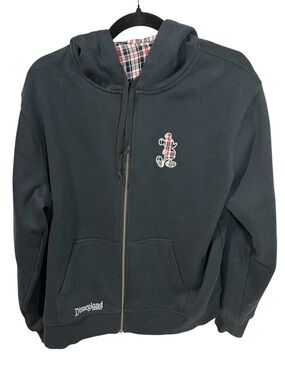 Disneyland Mickey Mouse Reversible Hoodie Sweatshirt Plaid Black Large